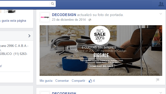 Cupón de descuento en Facebook